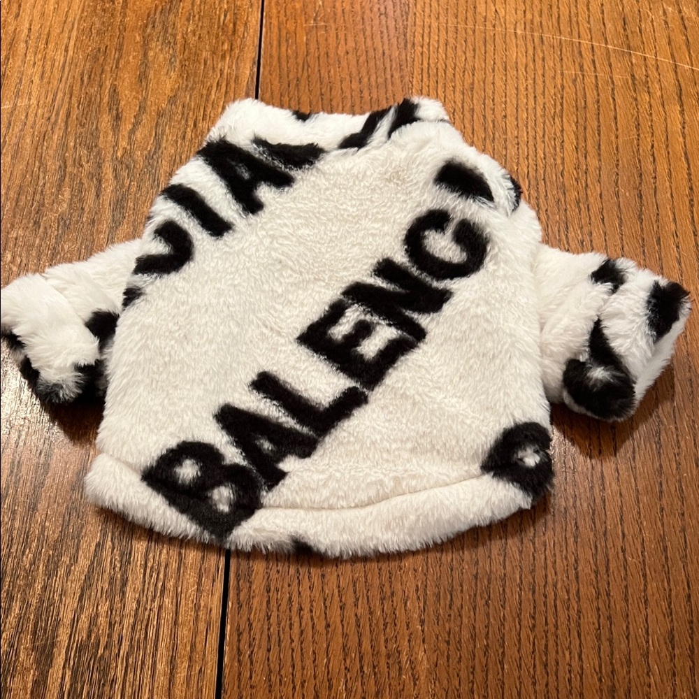 Faux Fur White and Black Fuzzy Pet Sweater Size M